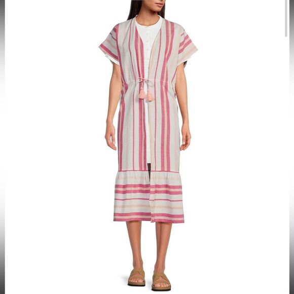 Faherty Stripe Longline Duster/Cover Up One Size (OS) in Carmine - Picture 1 of 6